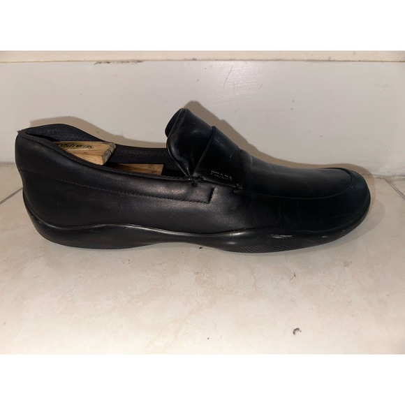 Prada Black leather slide on loafers men black slides US 10.5 - Picture 8 of 14